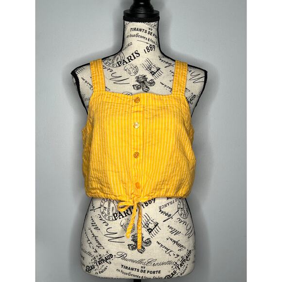 a new day MEDIUM Striped Button Detail Linen Blend Front Tie Crop Top Tank - Picture 12 of 12